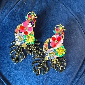 NEW Floral Gold and Black Statement Earrings